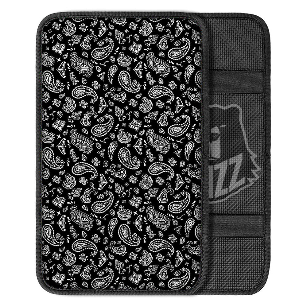 Black Paisley Bandana Print Car Center Console Cover-grizzshop