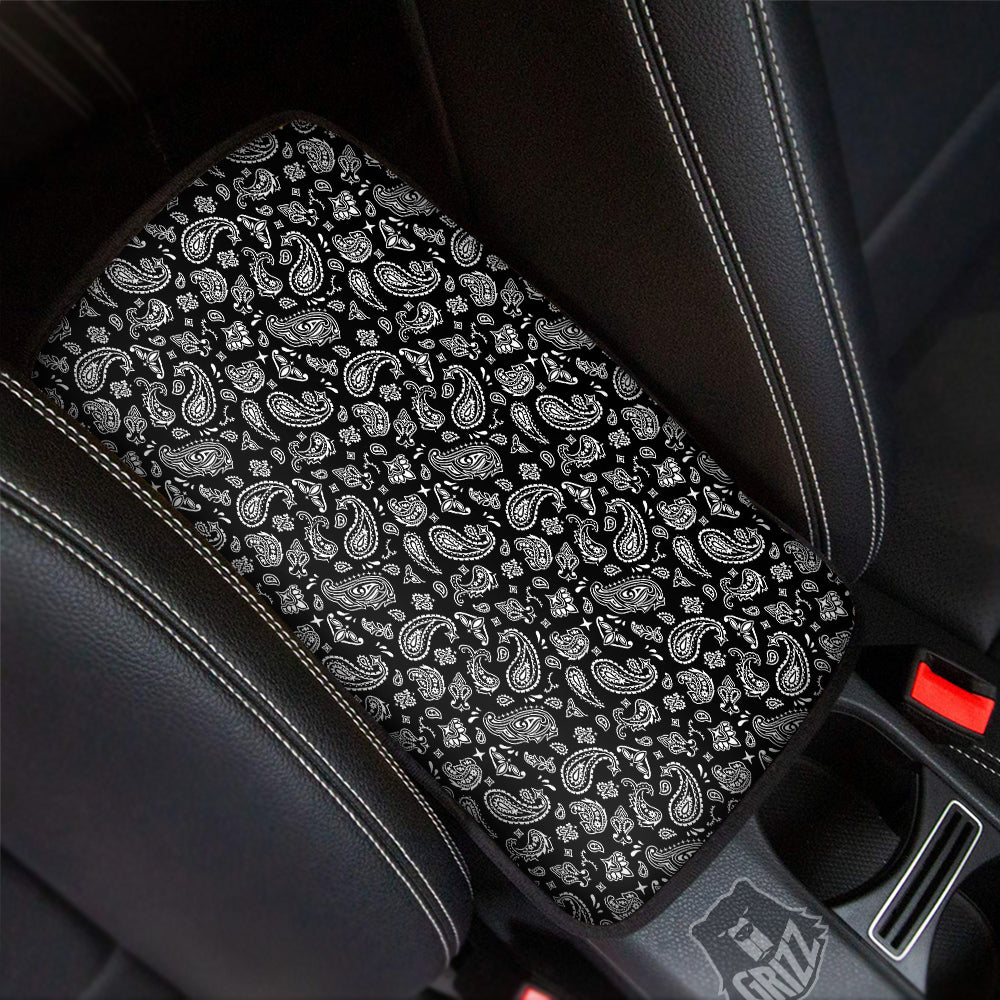 Black Paisley Bandana Print Car Center Console Cover-grizzshop