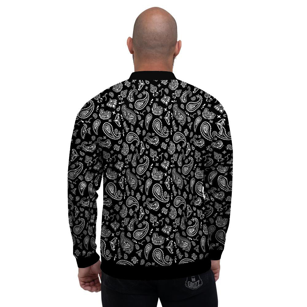 Black Paisley Bandana Print Men's Bomber Jacket-grizzshop