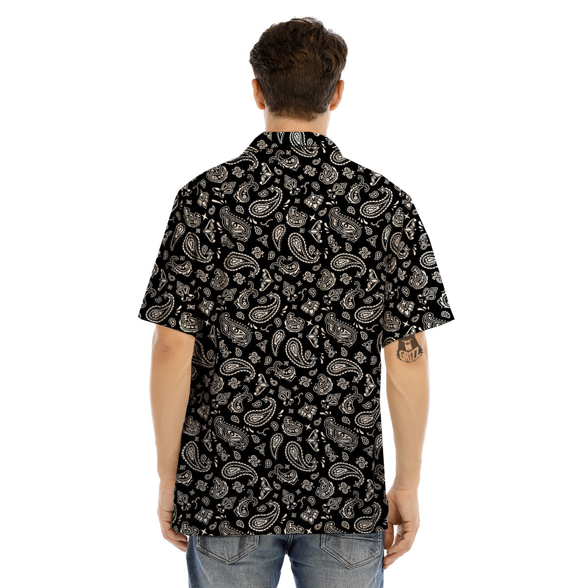 Black Paisley Bandana Print Men’s Hawaiian Shirt-grizzshop