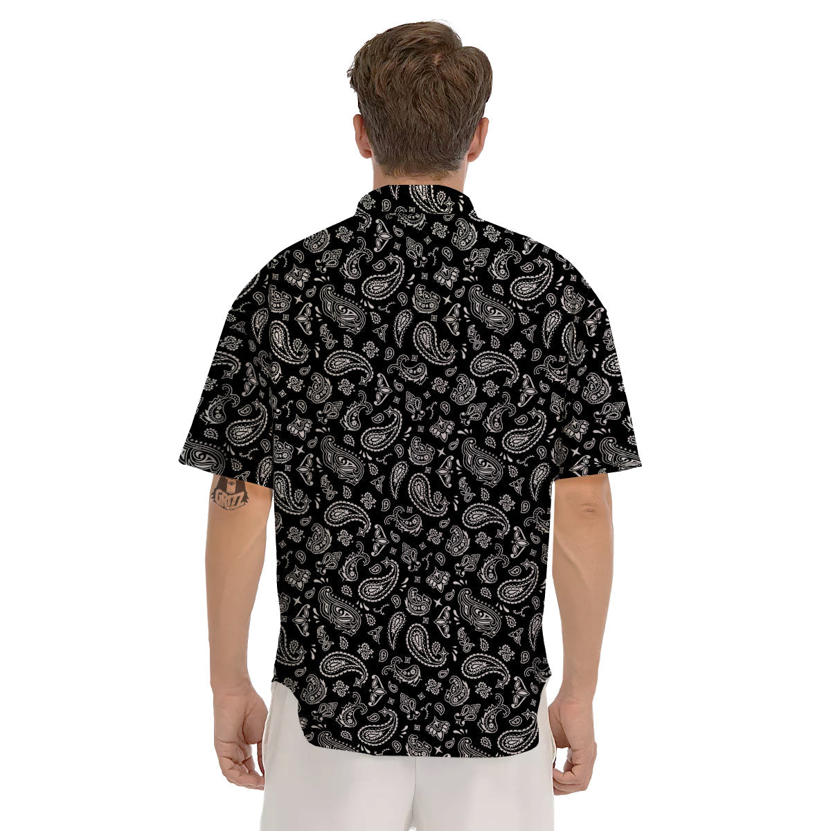 Black Paisley Bandana Print Men's Short Sleeve Shirts-grizzshop
