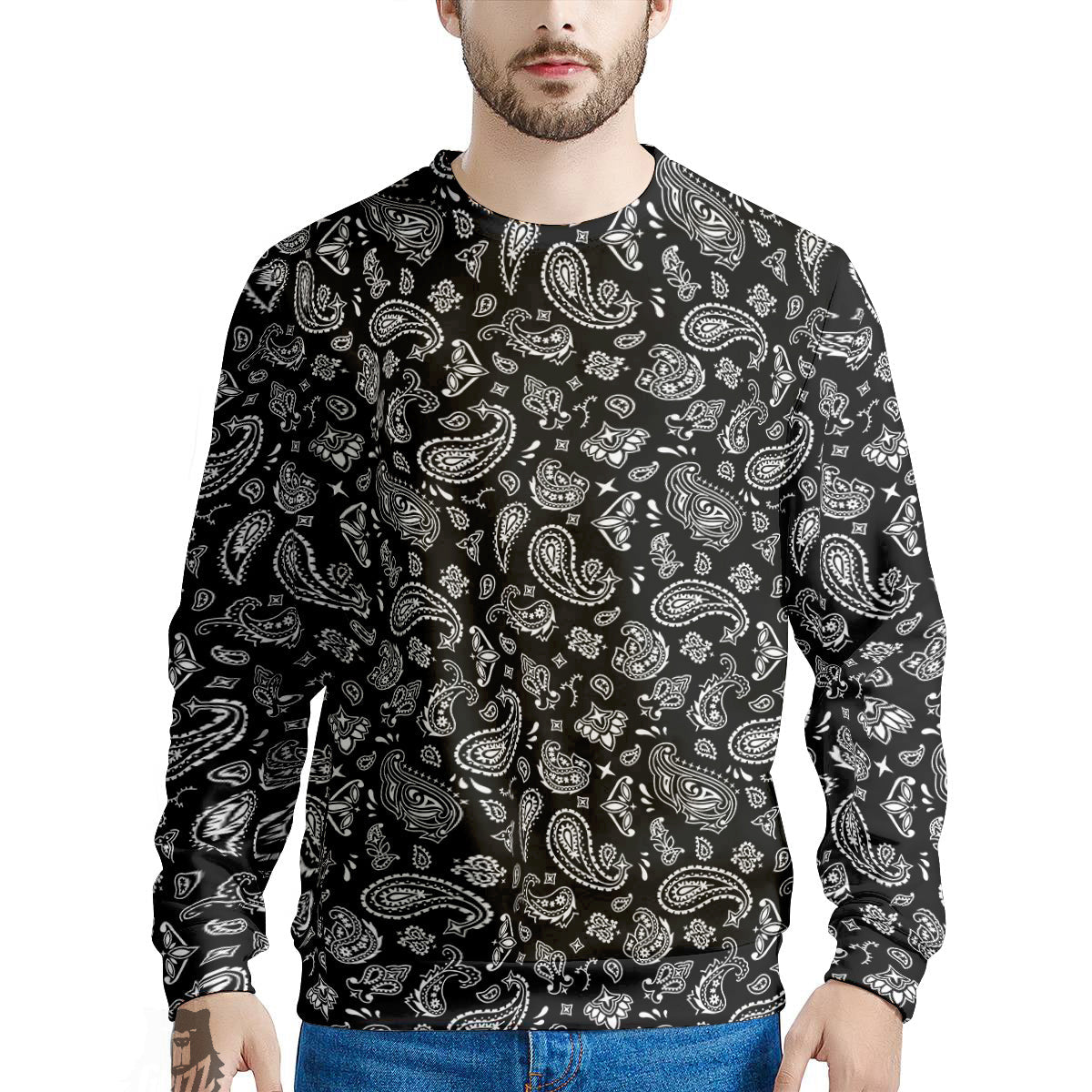 Black Paisley Bandana Print Men's Sweatshirt-grizzshop