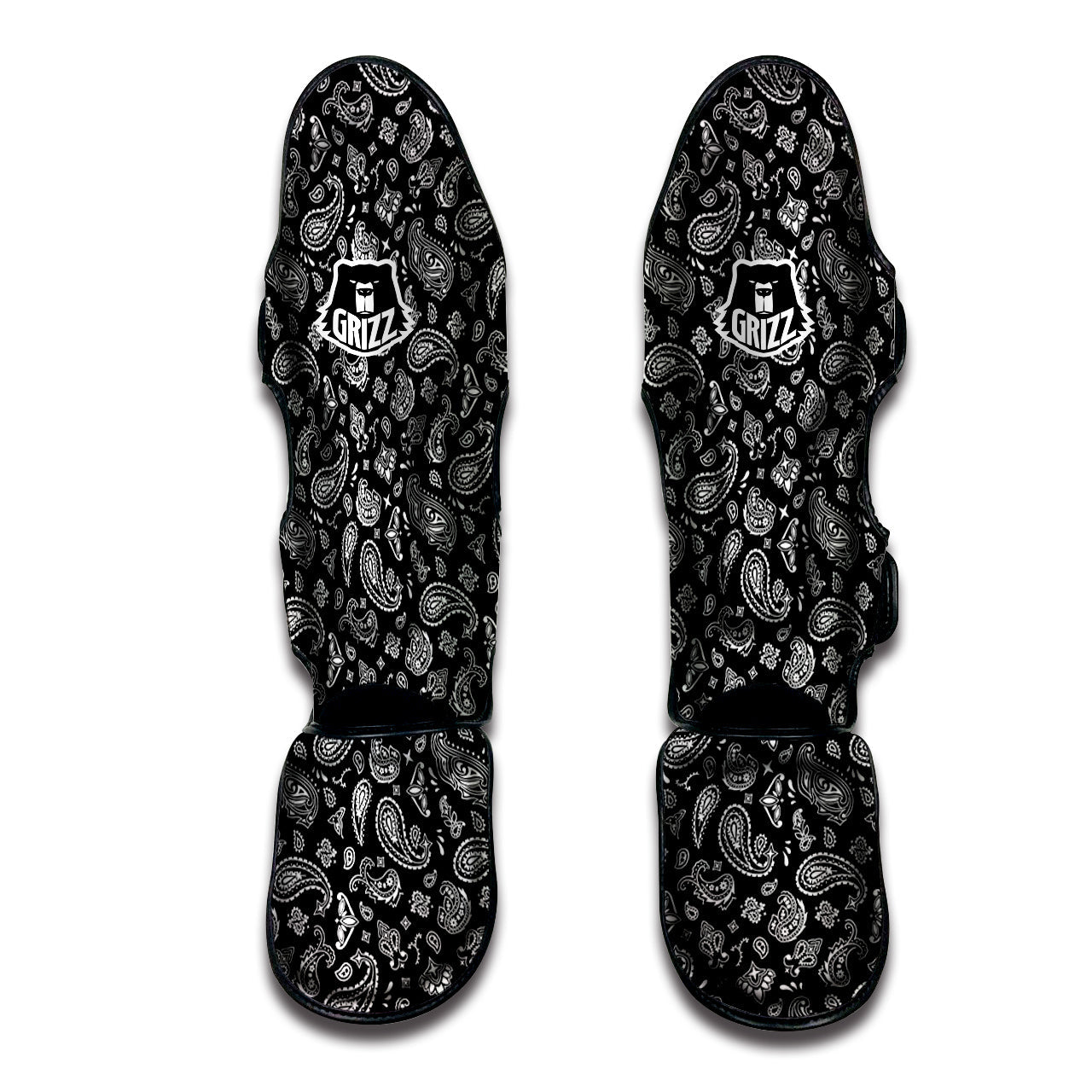 Black Paisley Bandana Print Muay Thai Shin Guards-grizzshop