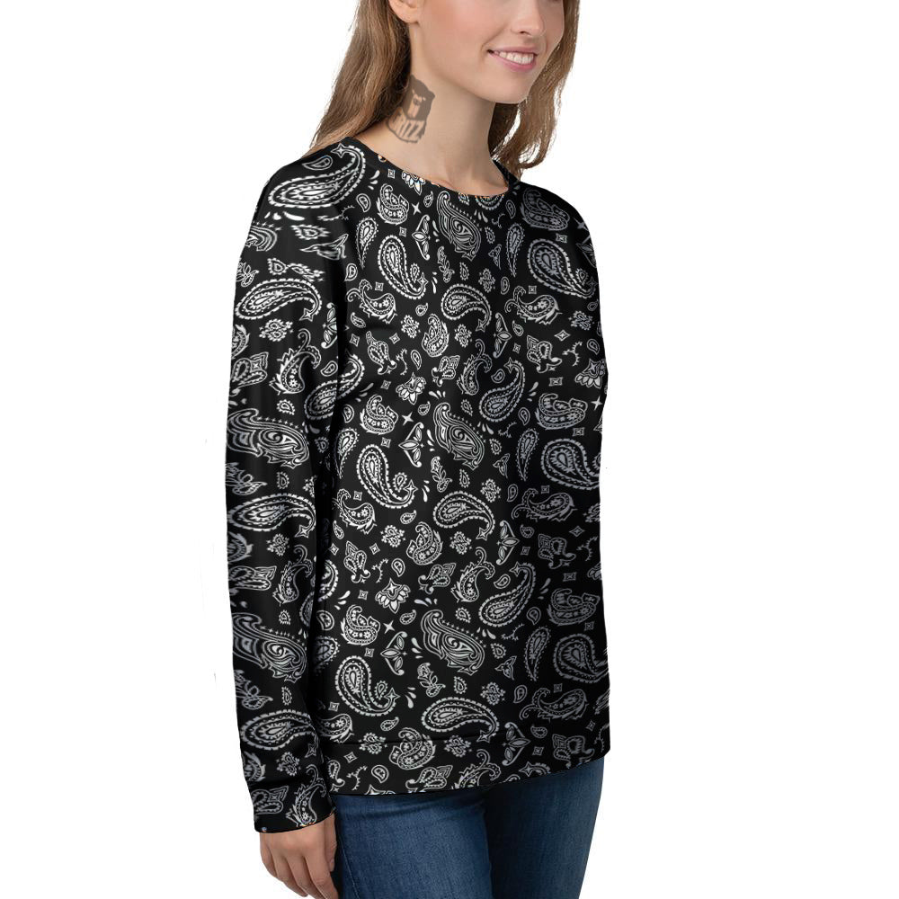 Black Paisley Bandana Print Women's Sweatshirt-grizzshop