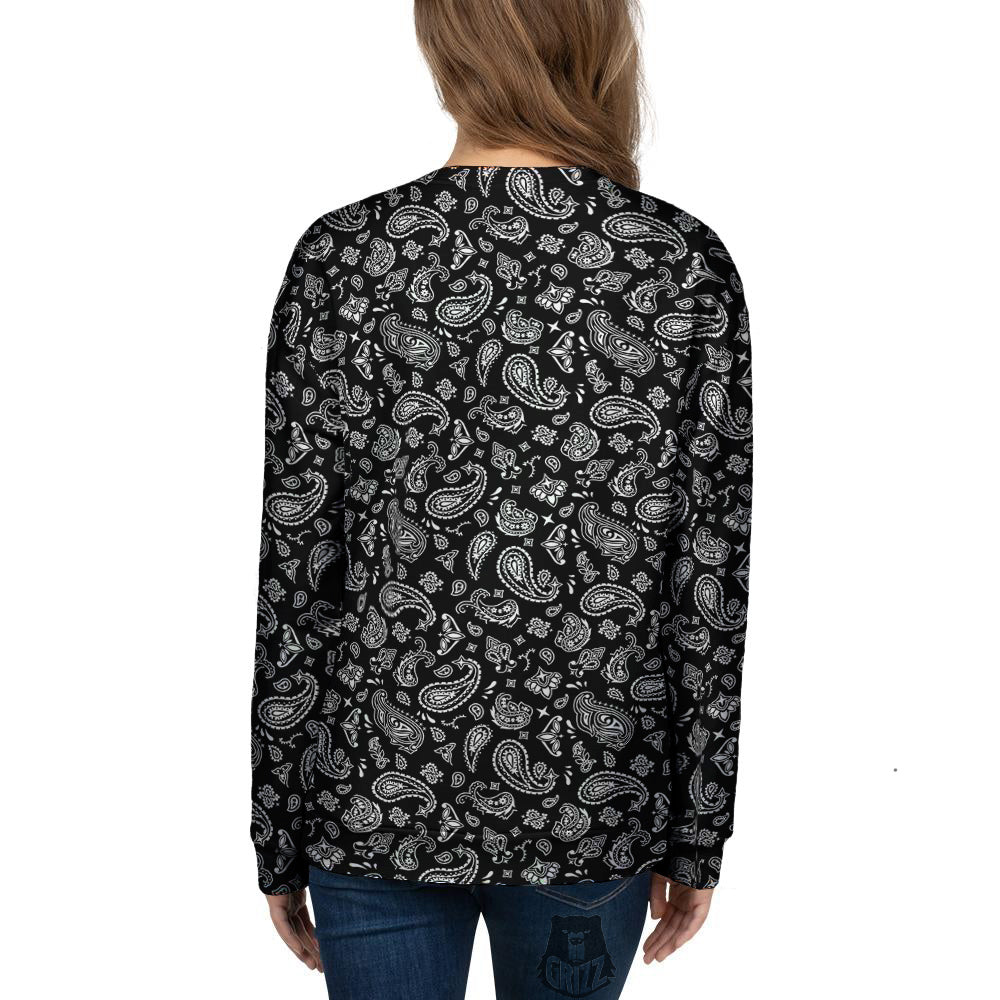 Black Paisley Bandana Print Women's Sweatshirt-grizzshop