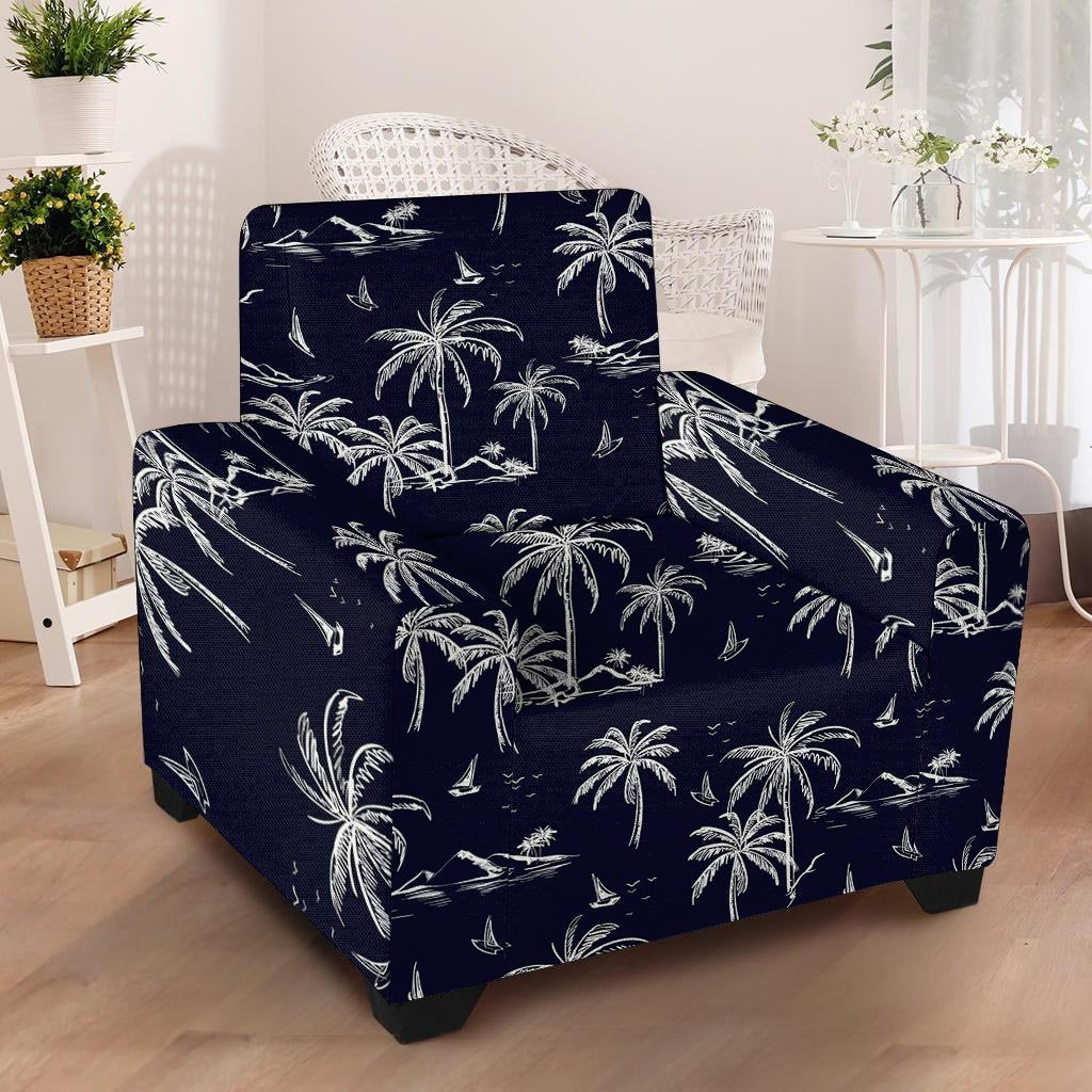 Black Palm Tree Hawaiian Print Armchair Cover-grizzshop