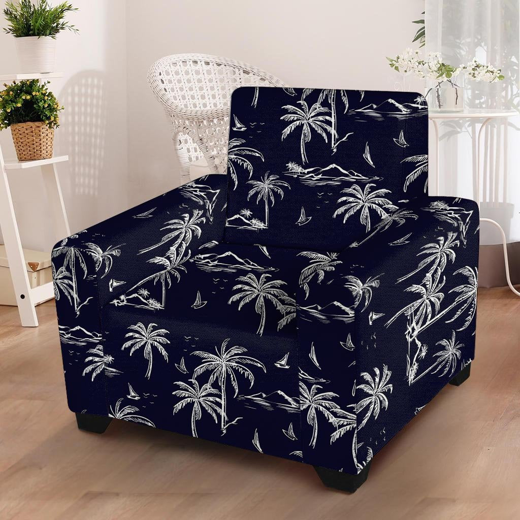 Black Palm Tree Hawaiian Print Armchair Cover-grizzshop