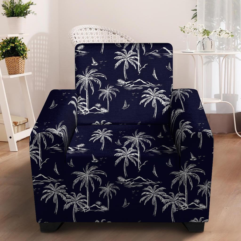 Black Palm Tree Hawaiian Print Armchair Cover-grizzshop