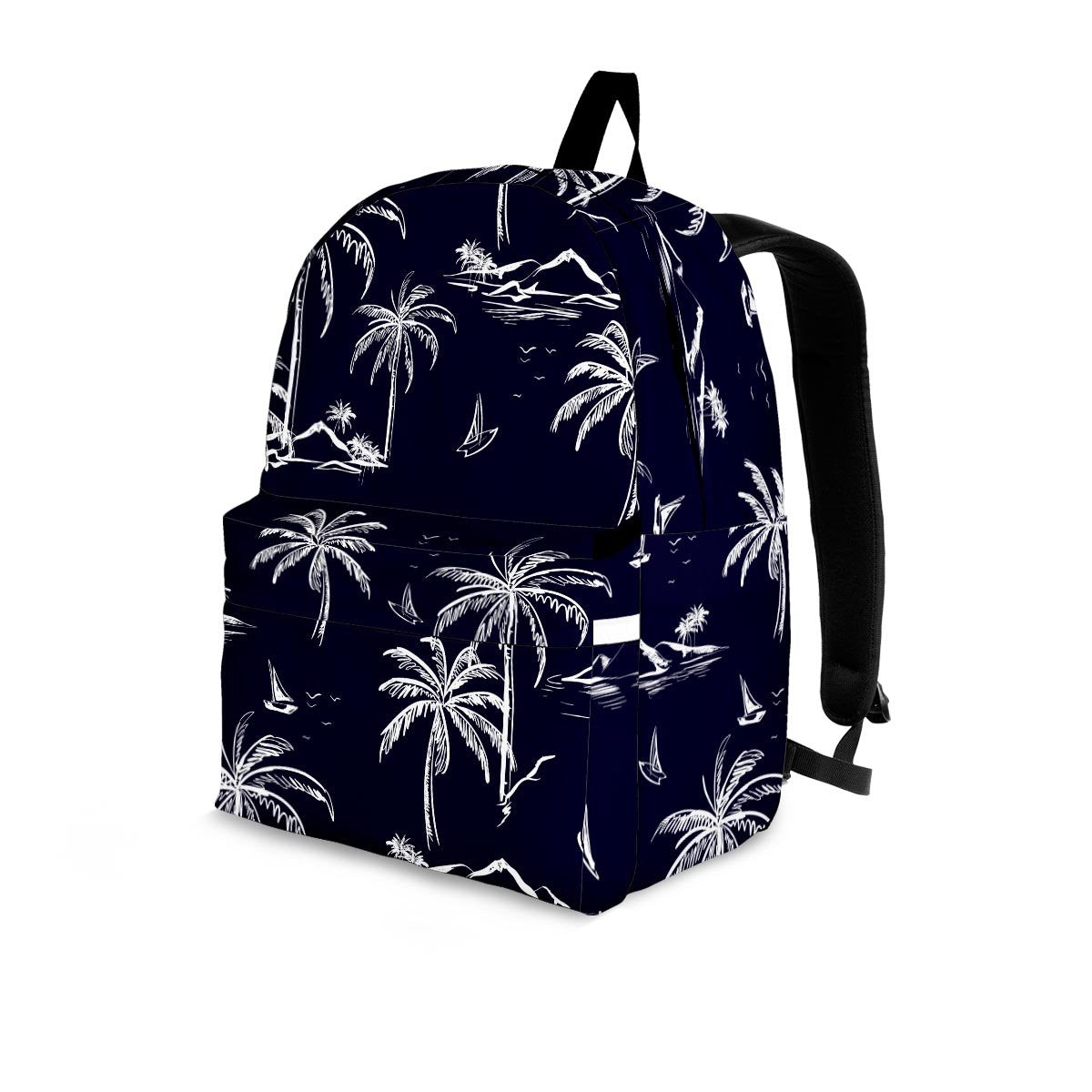 Black Palm Tree Hawaiian Print Backpack-grizzshop