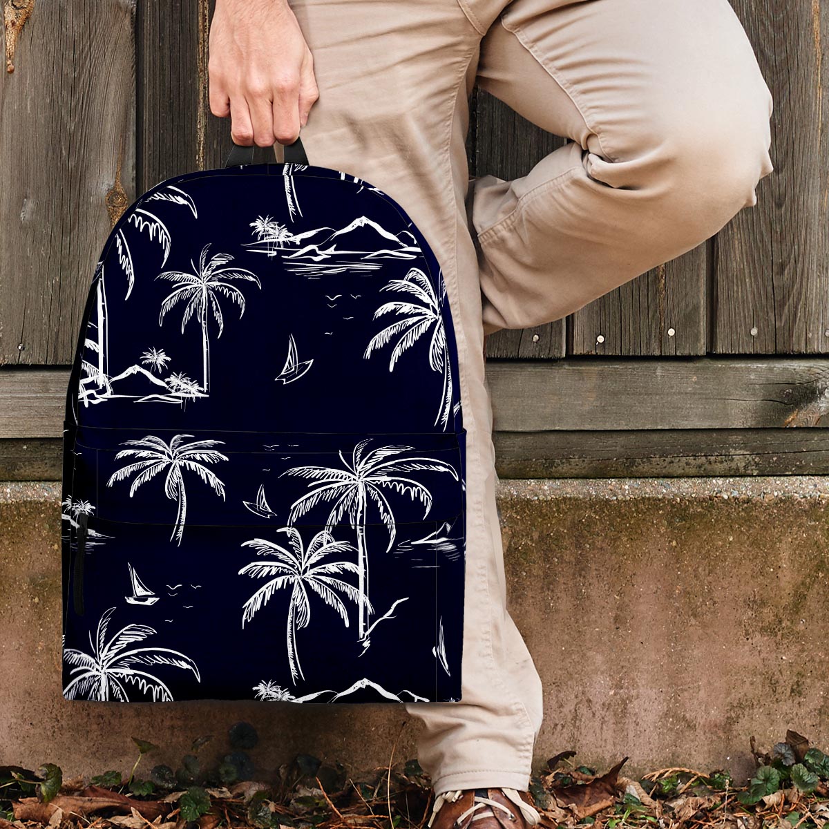 Black Palm Tree Hawaiian Print Backpack-grizzshop