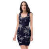 Black Palm Tree Hawaiian Print Bodycon Dress-grizzshop