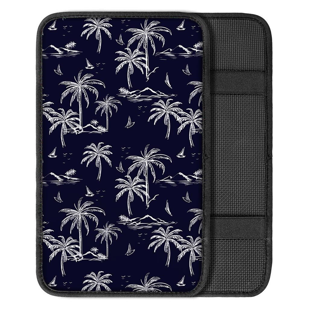 Black Palm Tree Hawaiian Print Car Console Cover-grizzshop