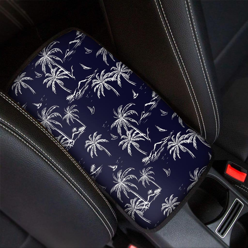 Black Palm Tree Hawaiian Print Car Console Cover-grizzshop