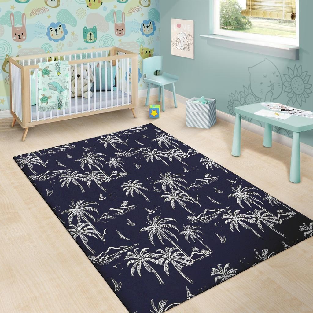 Black Palm Tree Hawaiian Print Floor Mat-grizzshop