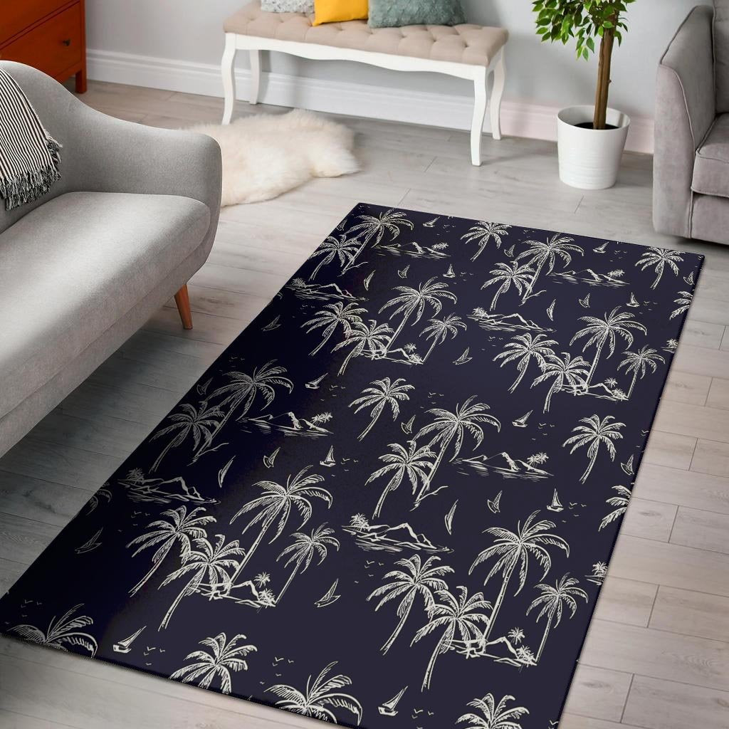 Black Palm Tree Hawaiian Print Floor Mat-grizzshop