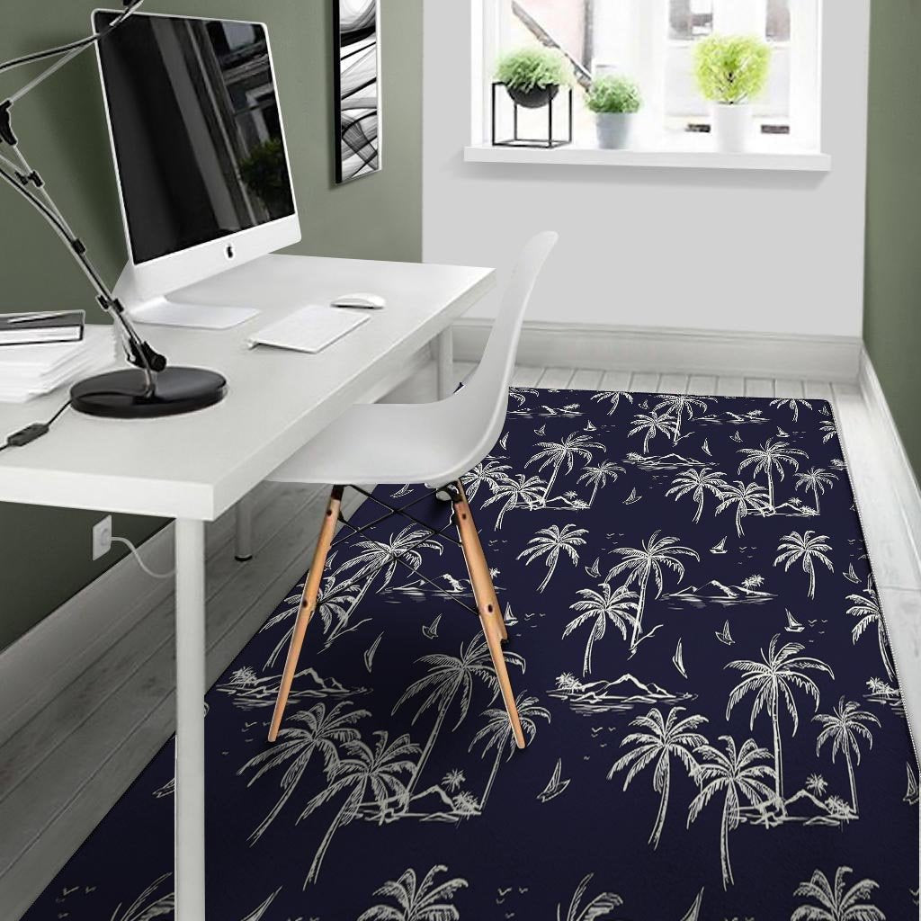 Black Palm Tree Hawaiian Print Floor Mat-grizzshop