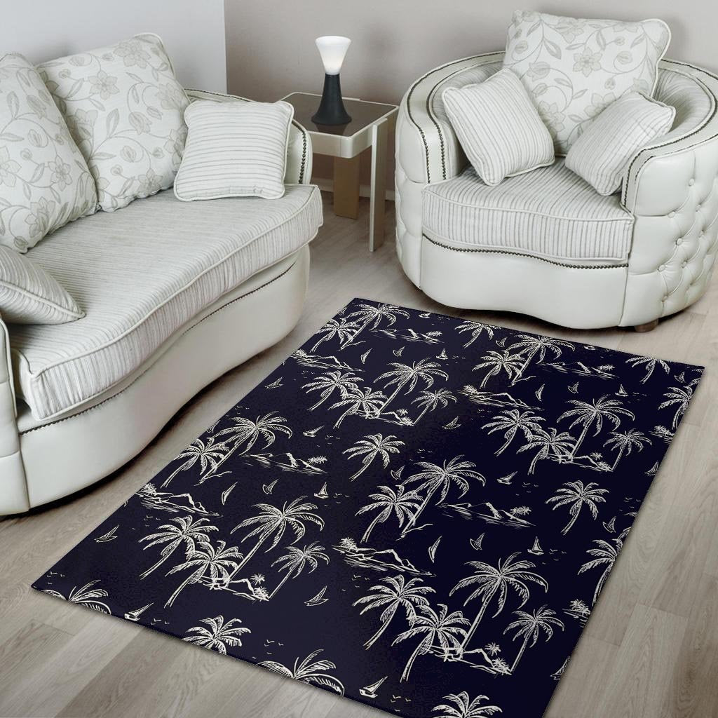 Black Palm Tree Hawaiian Print Floor Mat-grizzshop