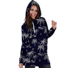 Black Palm Tree Hawaiian Print Hoodie Dress-grizzshop