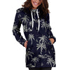 Black Palm Tree Hawaiian Print Hoodie Dress-grizzshop