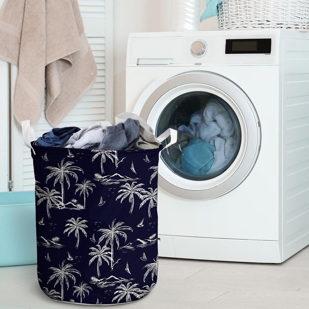 Black Palm Tree Hawaiian Print Laundry Basket-grizzshop