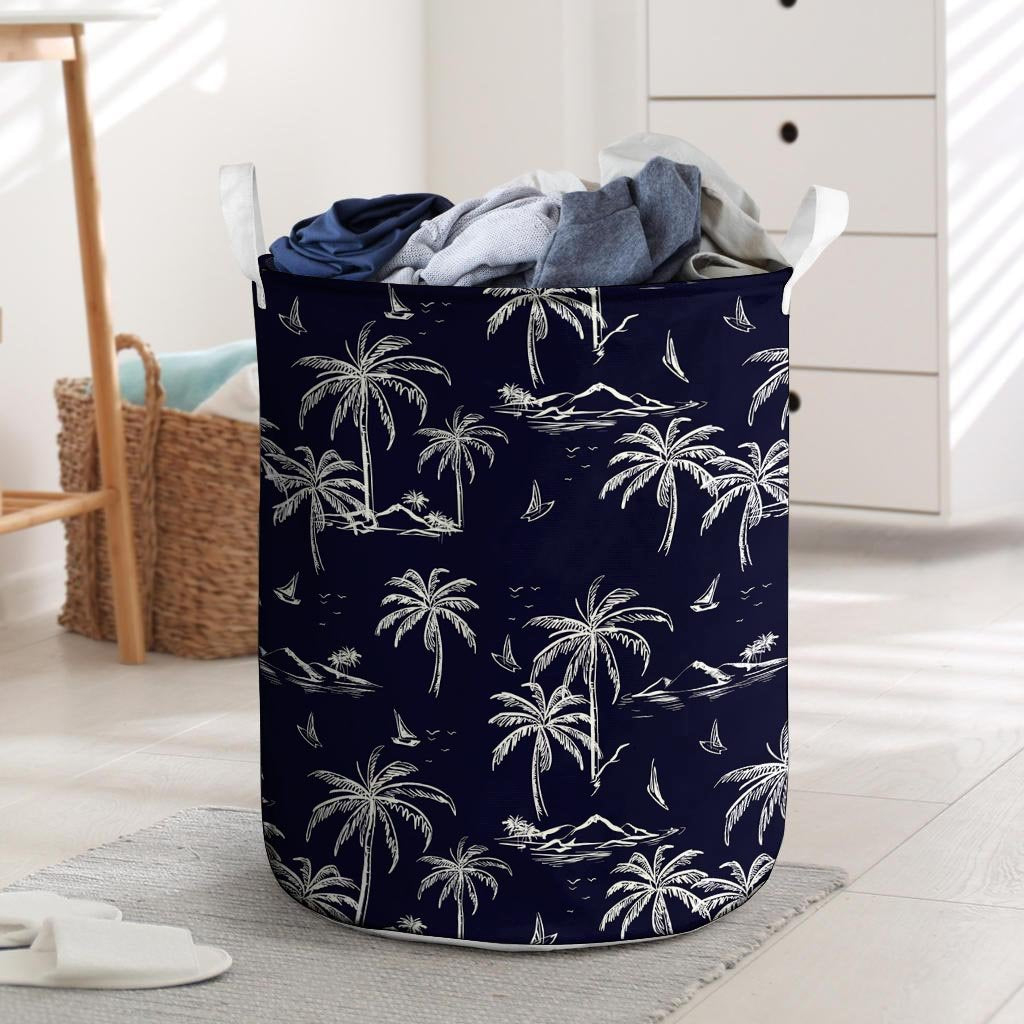 Black Palm Tree Hawaiian Print Laundry Basket-grizzshop