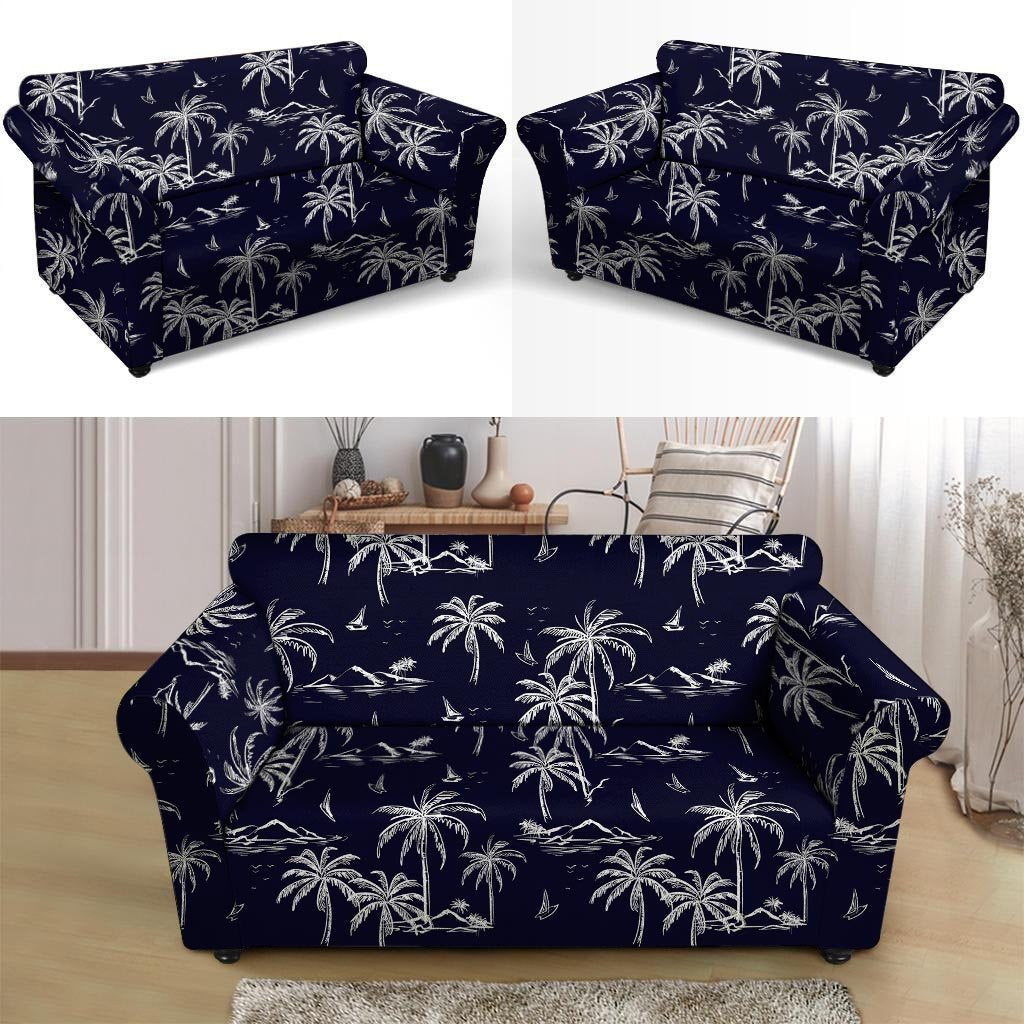 Black Palm Tree Hawaiian Print Loveseat Cover-grizzshop