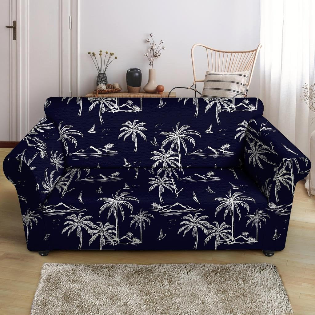 Black Palm Tree Hawaiian Print Loveseat Cover-grizzshop