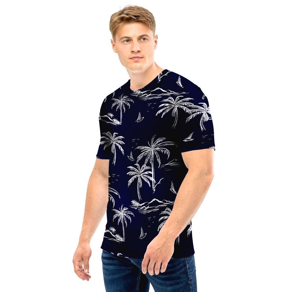 Black Palm Tree Hawaiian Print Men T Shirt-grizzshop