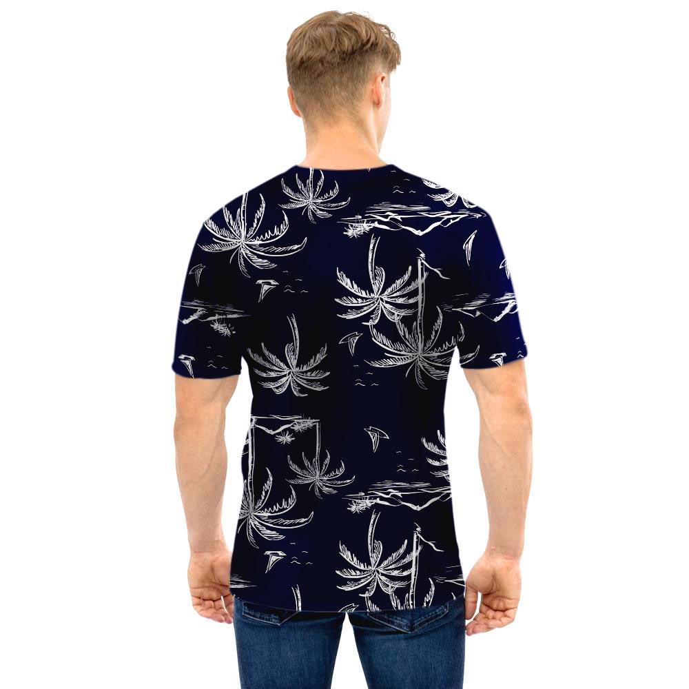 Black Palm Tree Hawaiian Print Men T Shirt-grizzshop