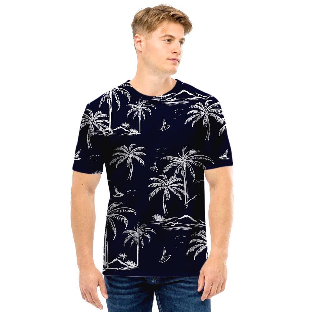 Black Palm Tree Hawaiian Print Men T Shirt-grizzshop