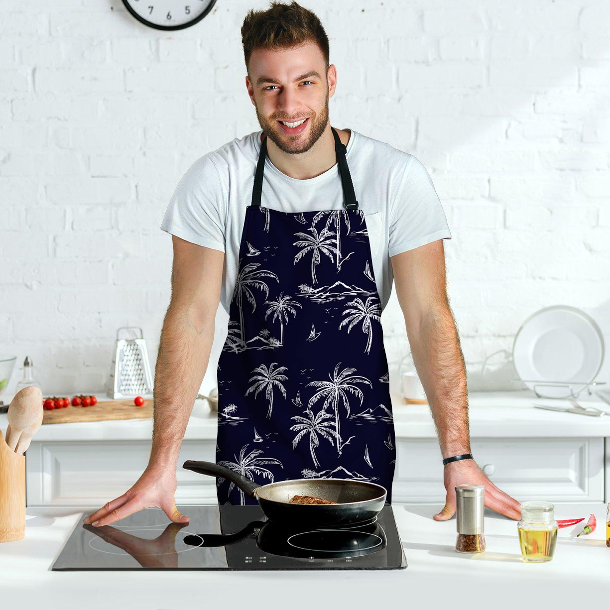 Black Palm Tree Hawaiian Print Men's Apron-grizzshop