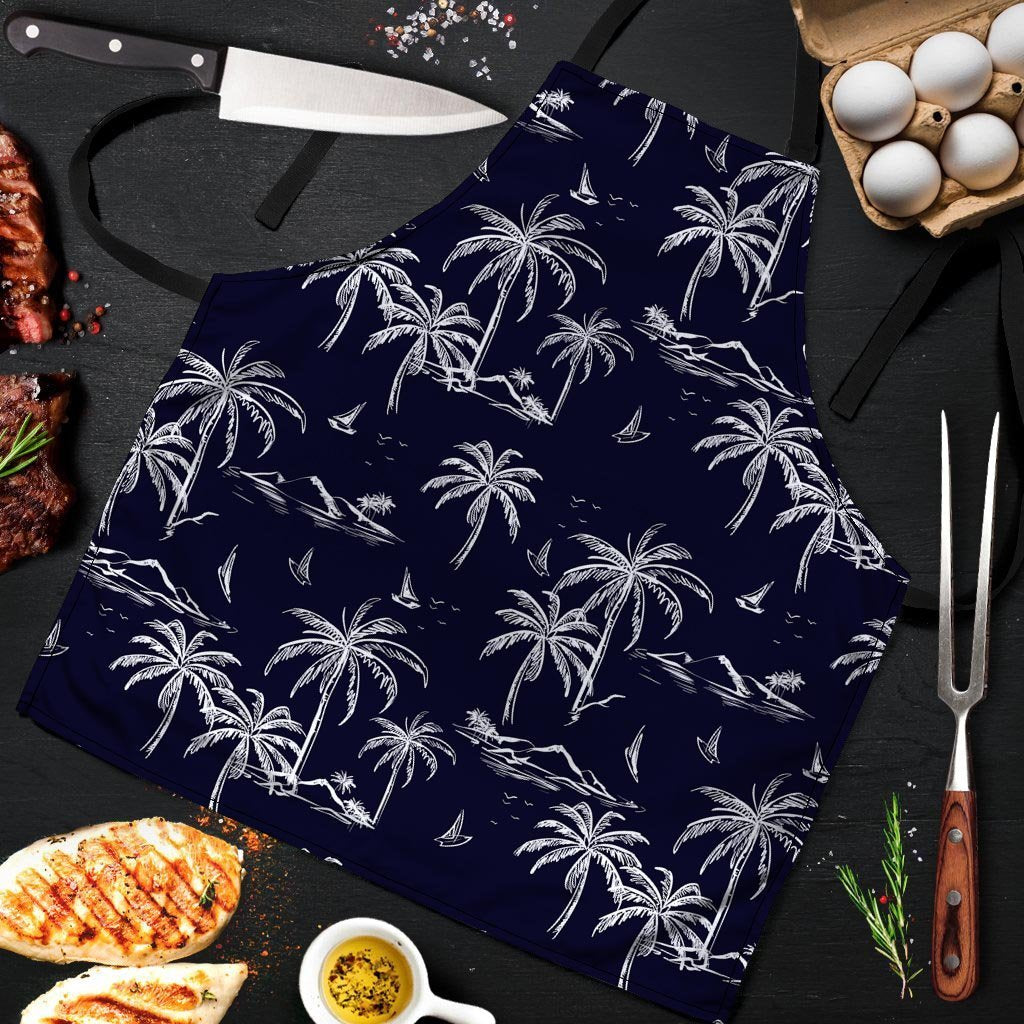 Black Palm Tree Hawaiian Print Men's Apron-grizzshop