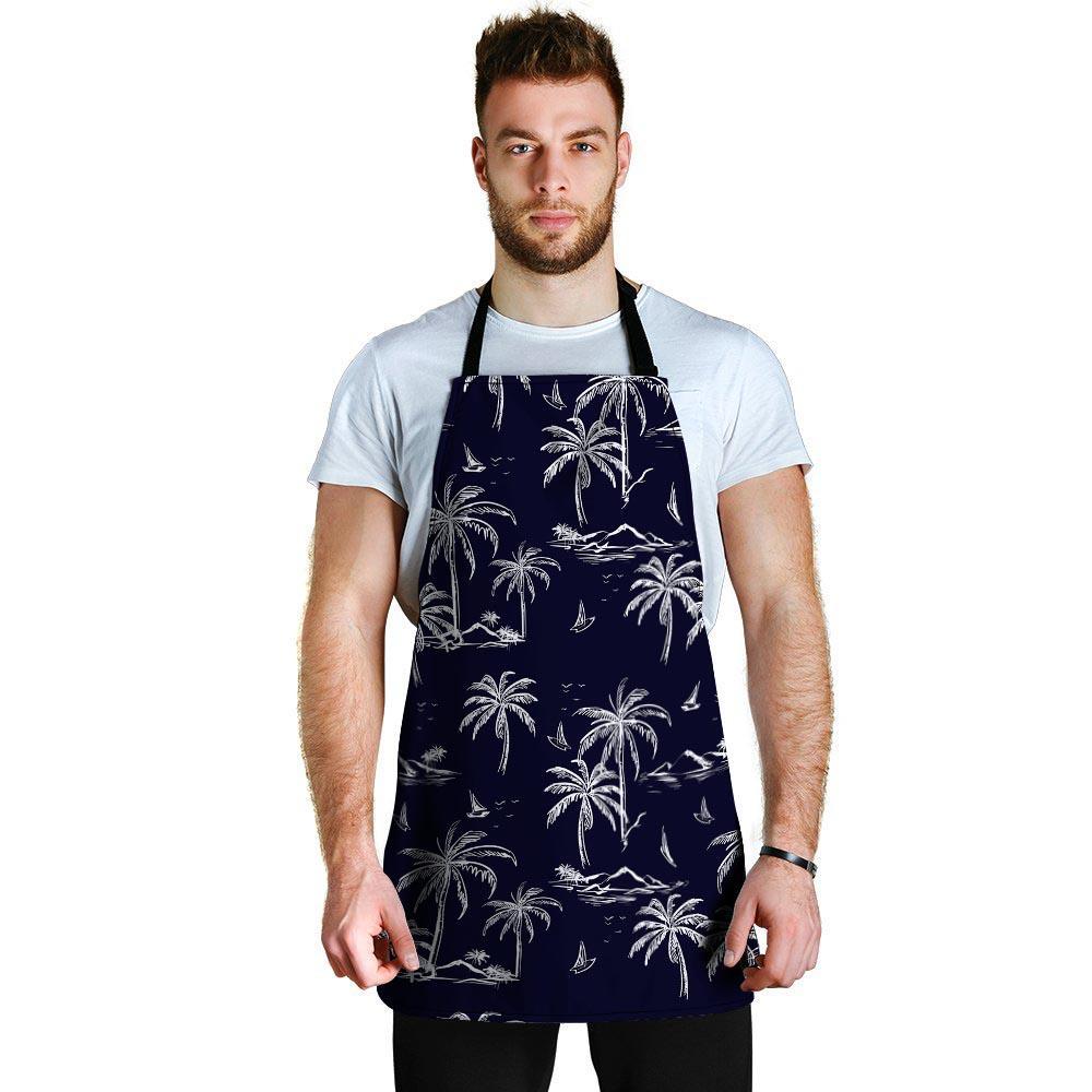 Black Palm Tree Hawaiian Print Men's Apron-grizzshop