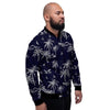 Black Palm Tree Hawaiian Print Men's Bomber Jacket-grizzshop