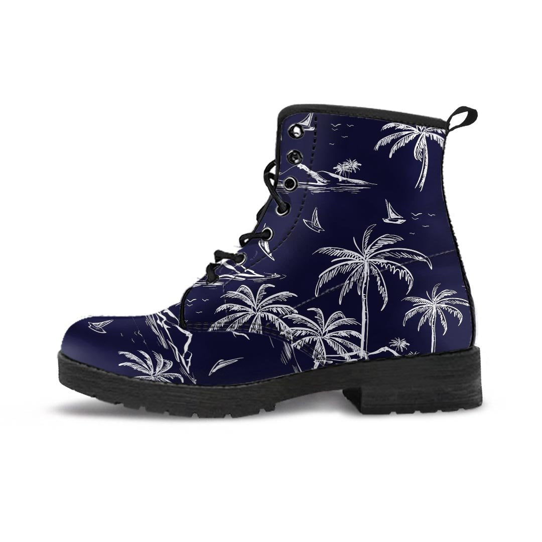 Black Palm Tree Hawaiian Print Men's Boots-grizzshop