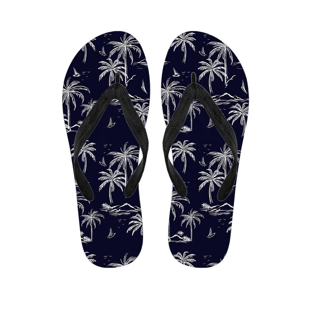 Black Palm Tree Hawaiian Print Men's Flip Flops-grizzshop