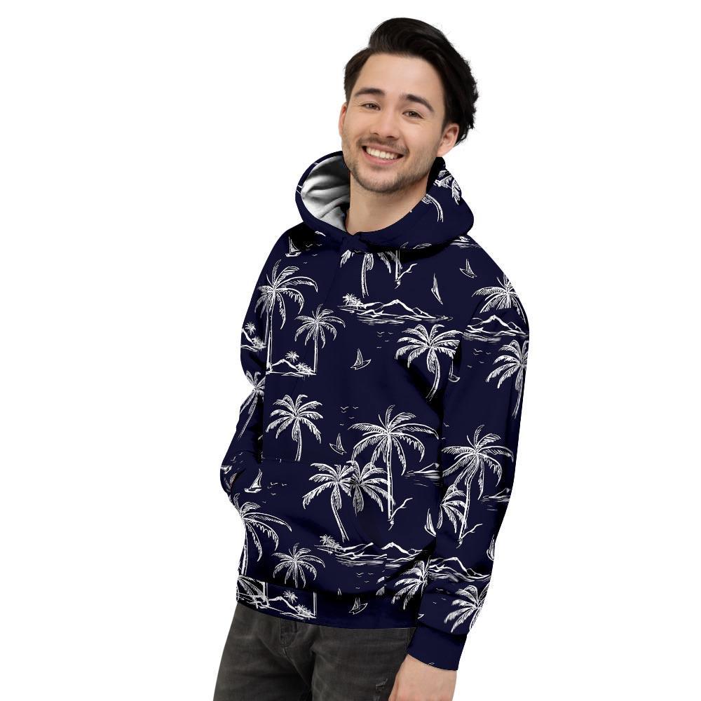 Black Palm Tree Hawaiian Print Men's Hoodie-grizzshop