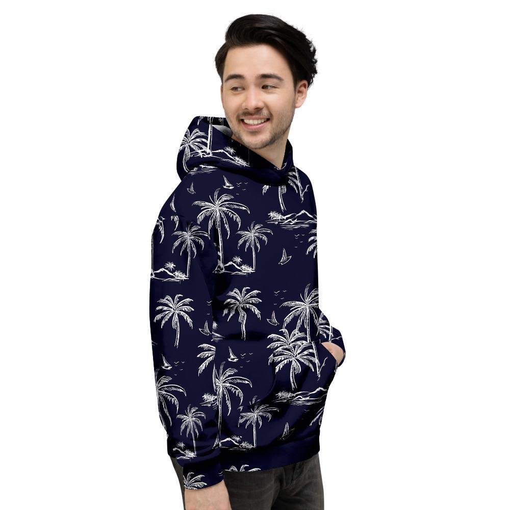 Black Palm Tree Hawaiian Print Men's Hoodie-grizzshop