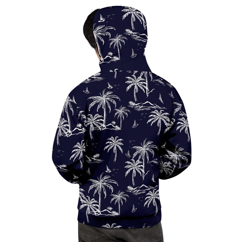 Black Palm Tree Hawaiian Print Men's Hoodie-grizzshop