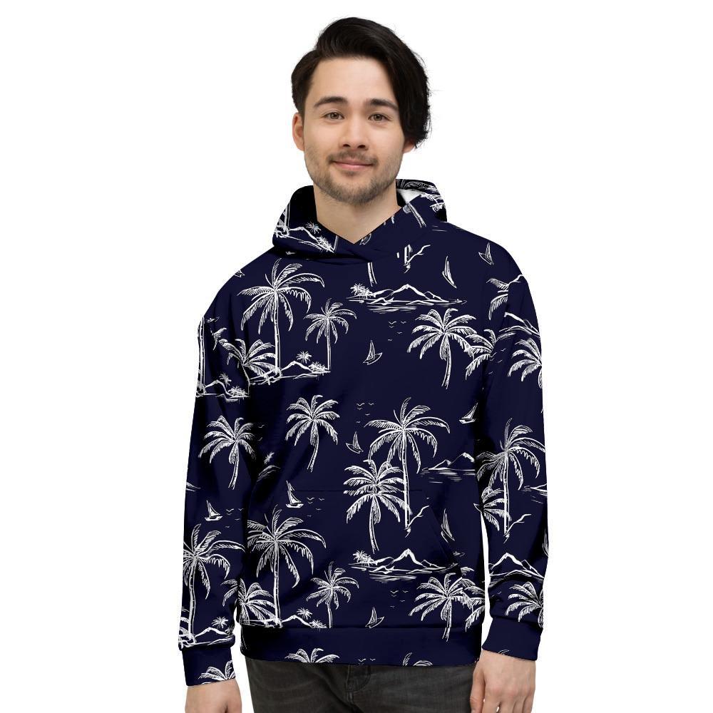 Black Palm Tree Hawaiian Print Men's Hoodie-grizzshop