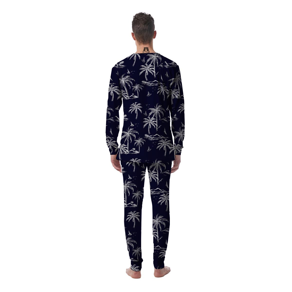 Black Palm Tree Hawaiian Print Men's Pajamas-grizzshop