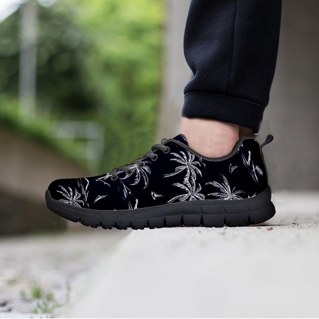 Black Palm Tree Hawaiian Print Men's Sneakers-grizzshop