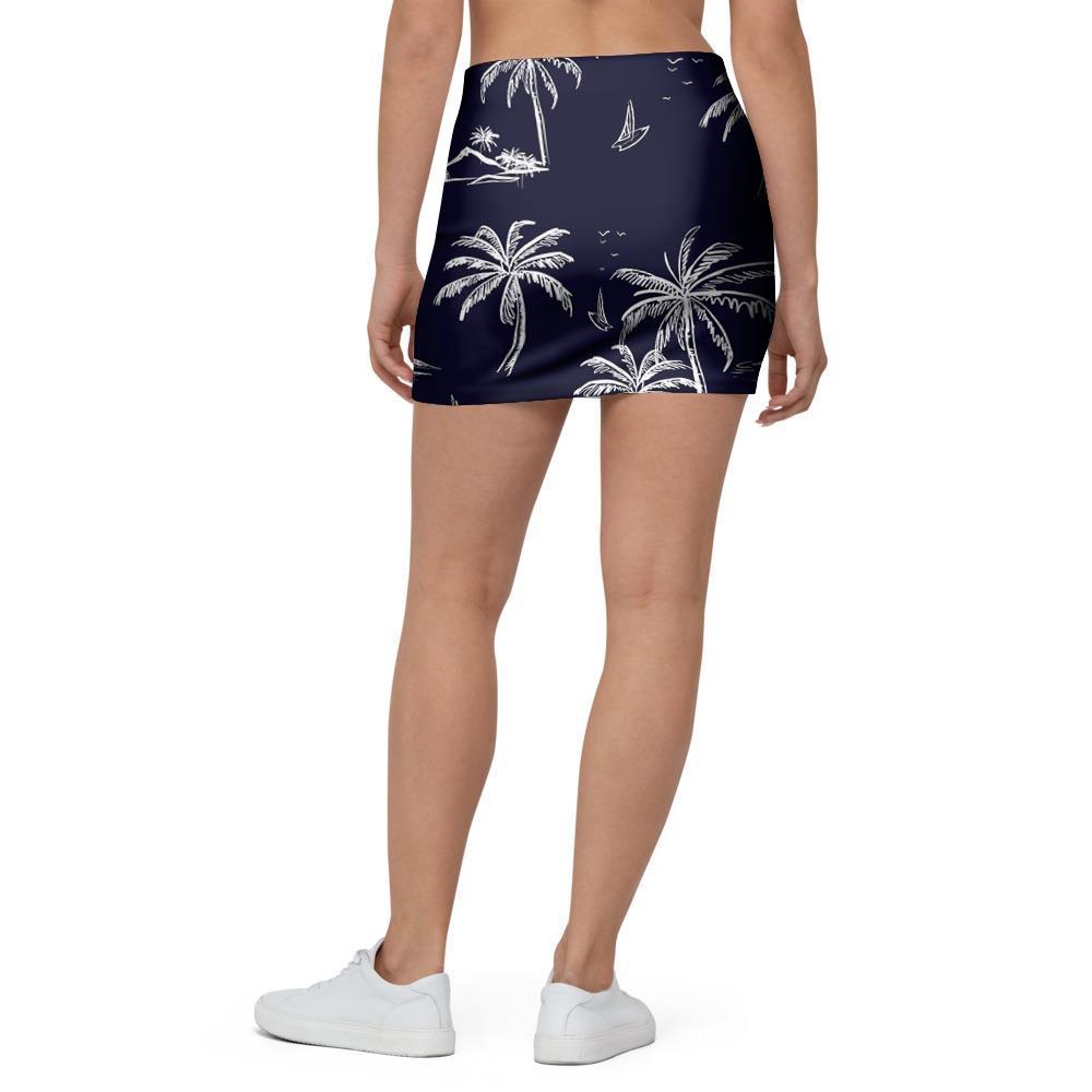 Black Palm Tree Hawaiian Print Mini Skirt-grizzshop