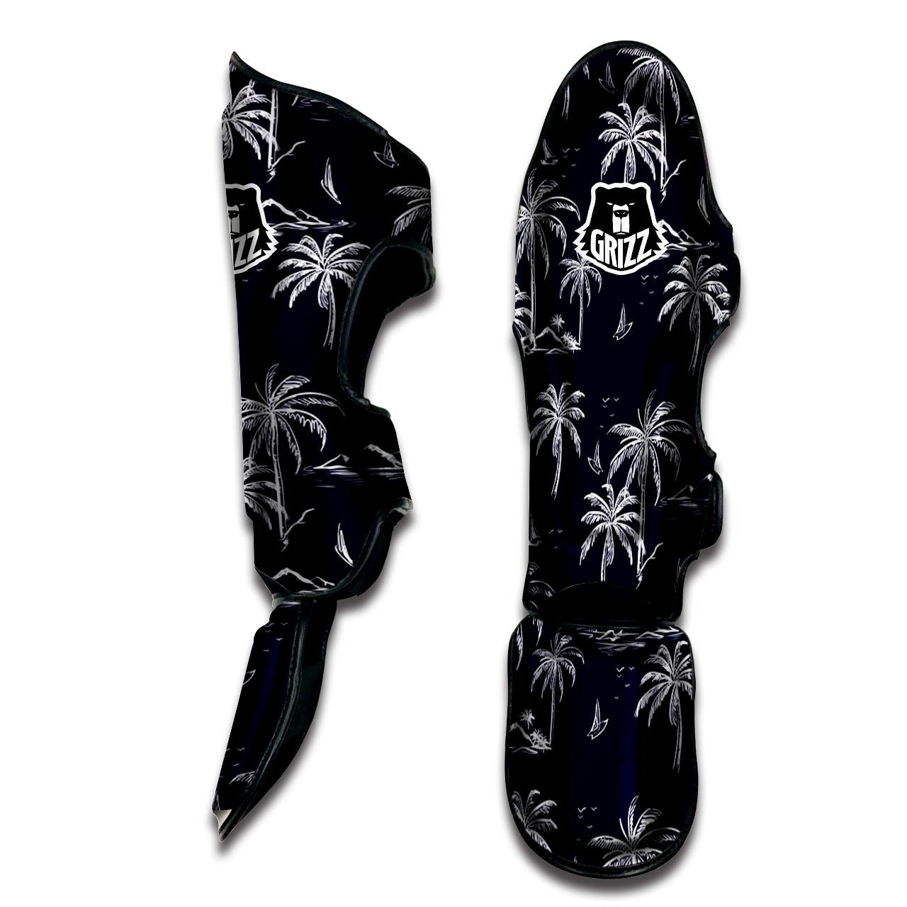 Black Palm Tree Hawaiian Print Muay Thai Shin Guard-grizzshop