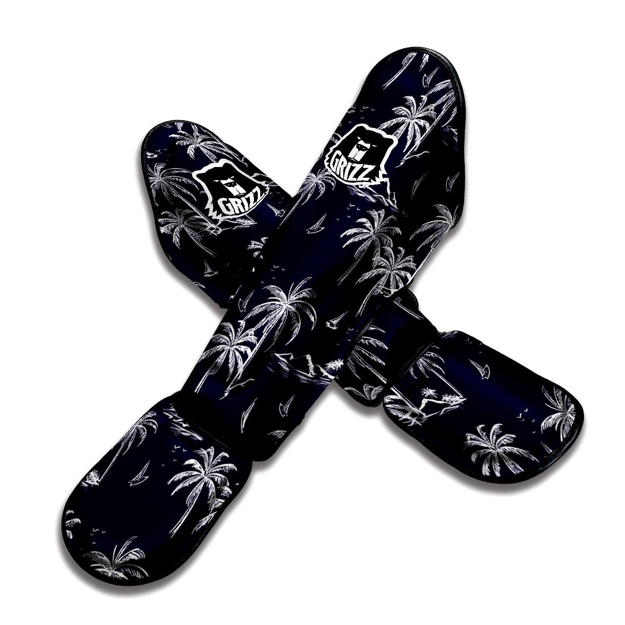 Black Palm Tree Hawaiian Print Muay Thai Shin Guard-grizzshop