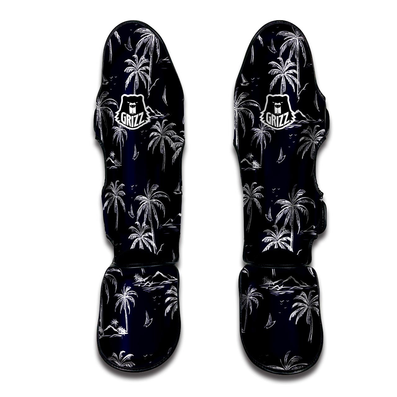 Black Palm Tree Hawaiian Print Muay Thai Shin Guard-grizzshop