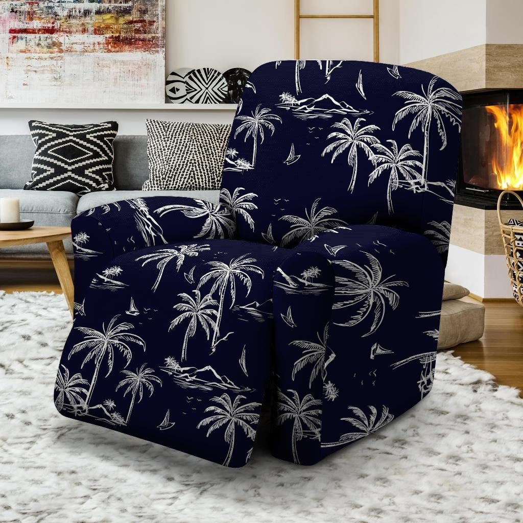 Black Palm Tree Hawaiian Print Recliner Cover-grizzshop