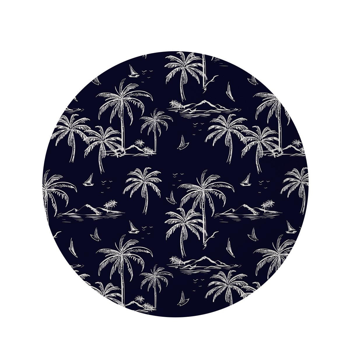 Black Palm Tree Hawaiian Print Round Rug-grizzshop