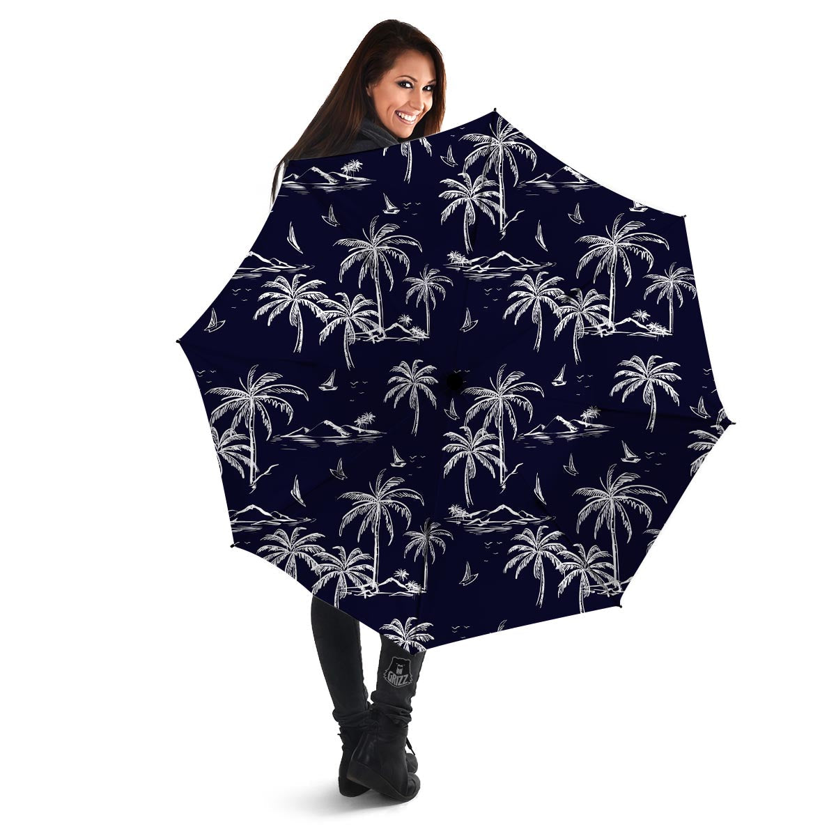 Black Palm Tree Hawaiian Print Umbrella-grizzshop