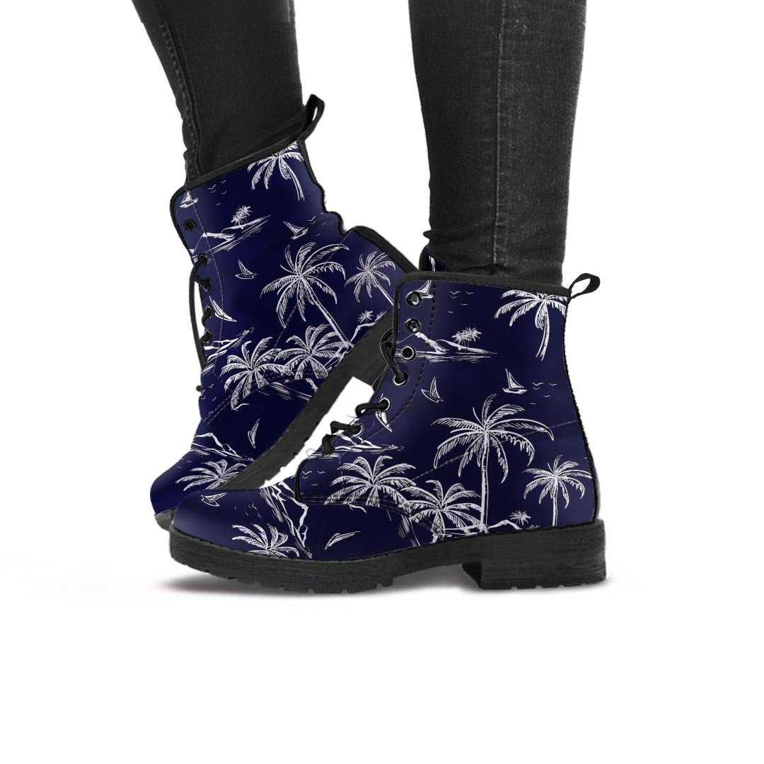 Black Palm Tree Hawaiian Print Women's Boots-grizzshop